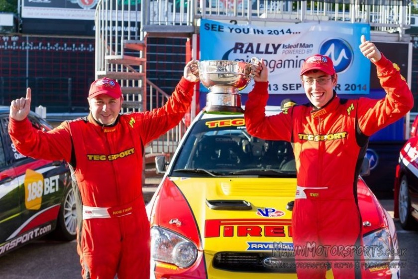 Picture thanks to MannMotorsports.co.uk: Last year's title win for Aaron Newby (right) and Manx co-driver Rob Fagg (left)