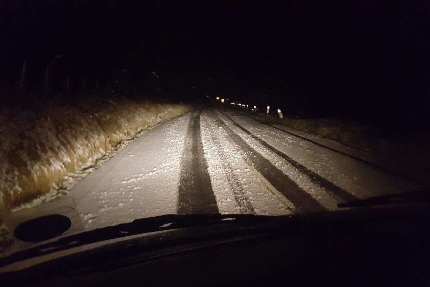 Snow on the Mountain Road this morning - credit IOM Police