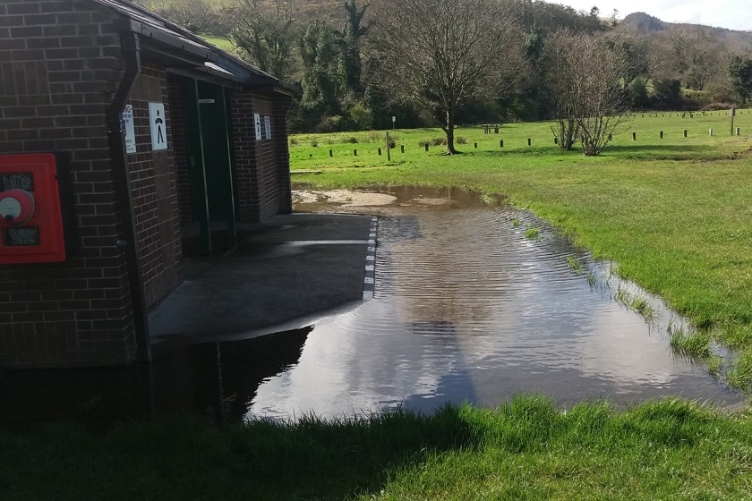 The toilet block at Sulby Claddagh is currently unusable due to flooding