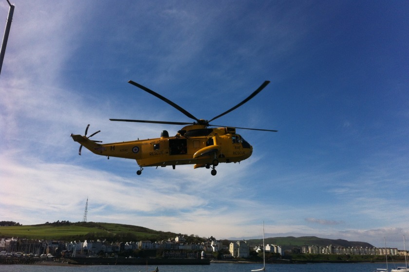 The helicopter in Port St Mary this afternoon