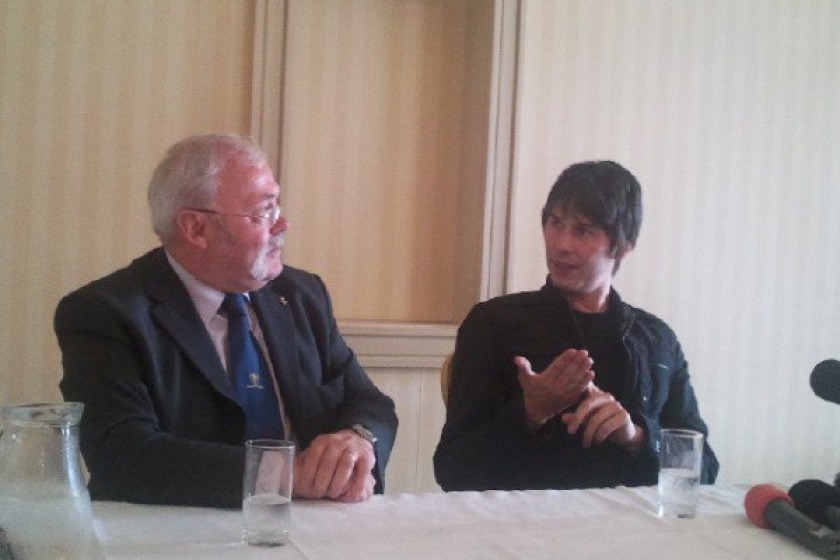 Chief Minister Tony Brown (left) with Professor Brian Cox (right)