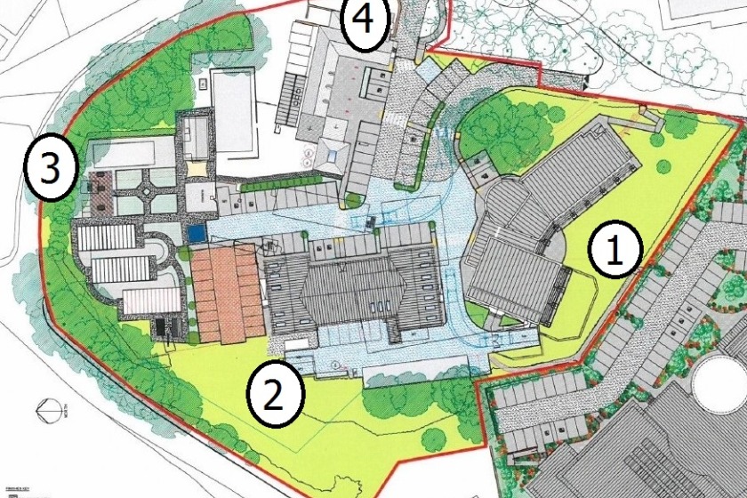 The day services hub (1), would be near the existing Eastcliffe Resource Industrial Centre (2), and include a garden centre (3) and cafe (4).