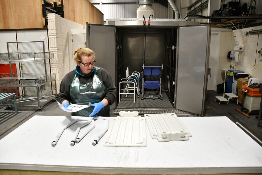 Items can be cleaned and refurbished at the DHSC's equipment store before being used again.