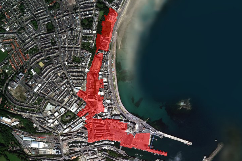 Properties in the red area were affected.