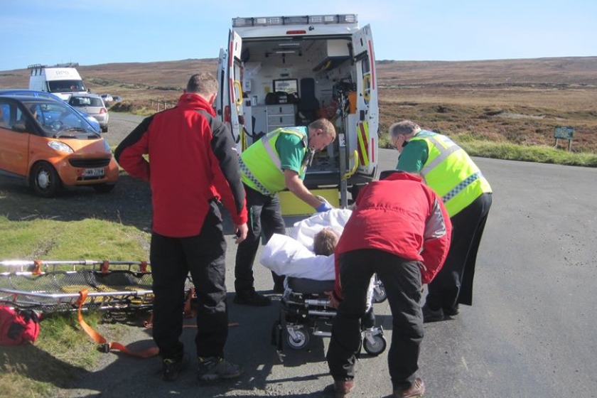 Fire crews helped the injured rider onto a stretcher