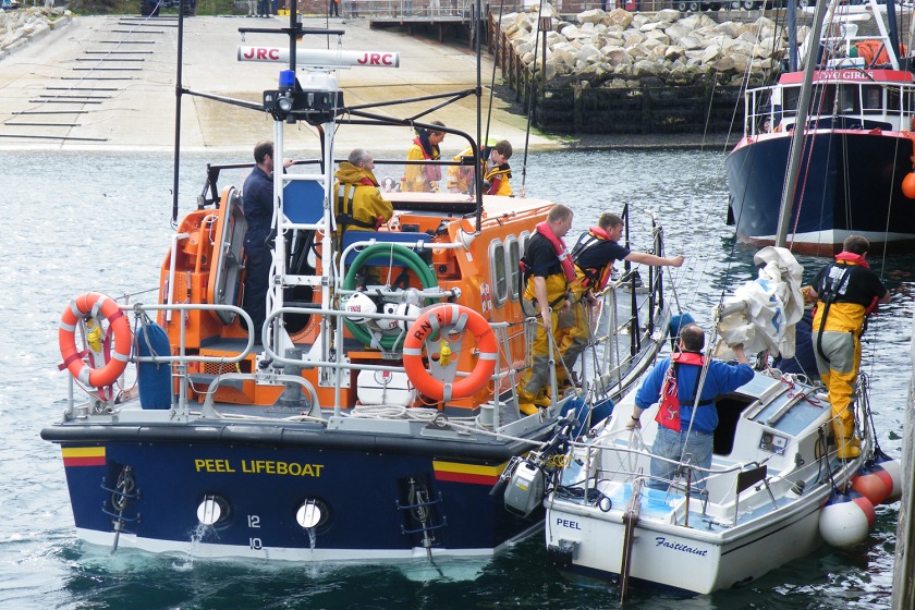 Fastitaint being towed into Peel by the lifeboat
