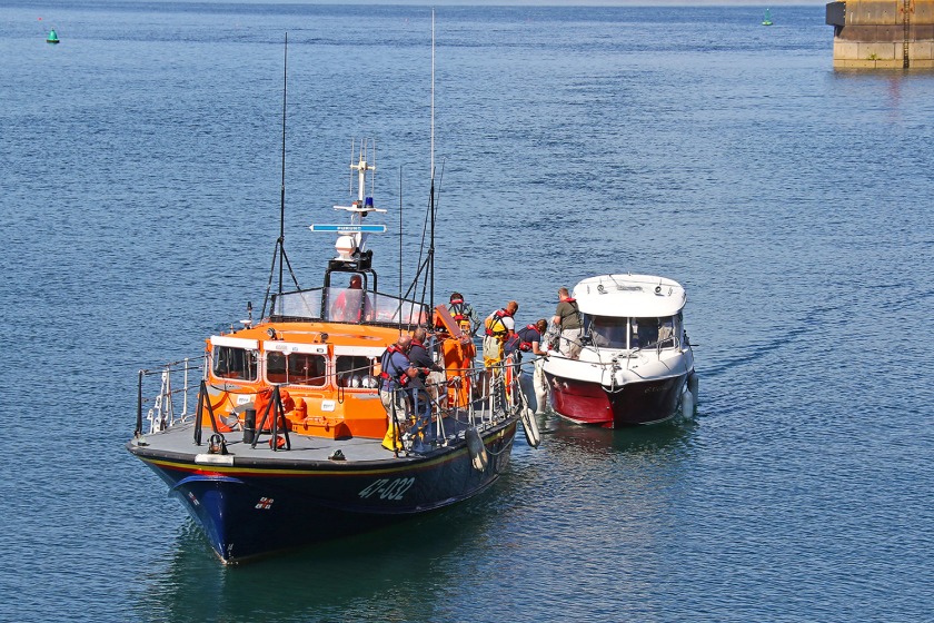 The fishing boat is towed back to Douglas by the lifeboat (picture by RNLI/Michael Howland)