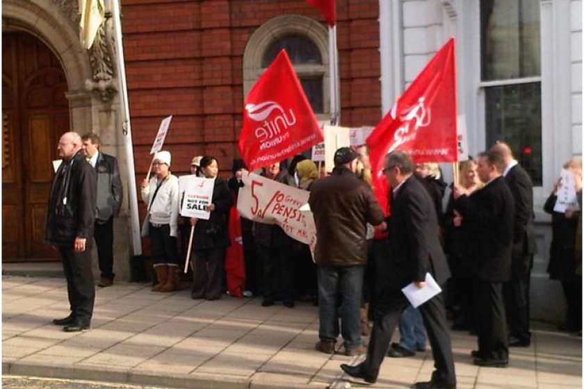 Staff from Glenside protested over the closure outside the House of Keys yesterday