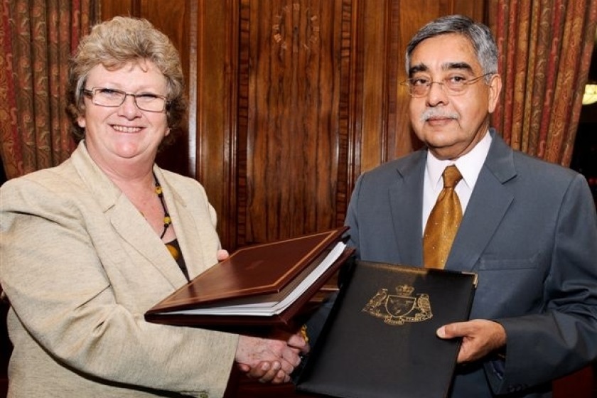 Treasury Minister Anne Craine with High Commissioner Nalin Surie