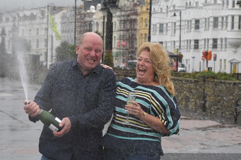 Lottery winners Philip and Joanne Poultney celebrate.