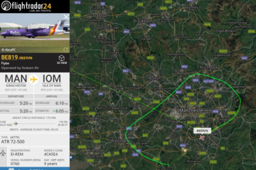 FlightRadar tracking shows the flight returns to Manchester Airport shortly after take off