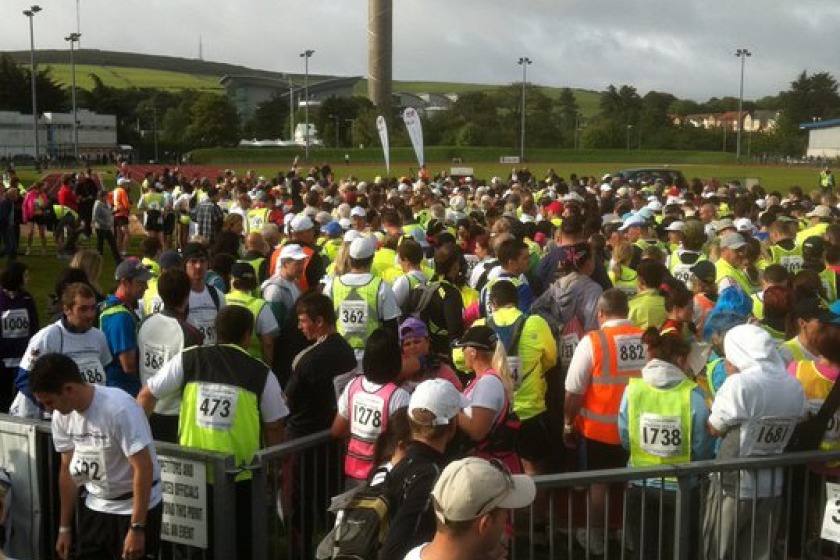 The walkers getting ready at the start in the NSC this morning