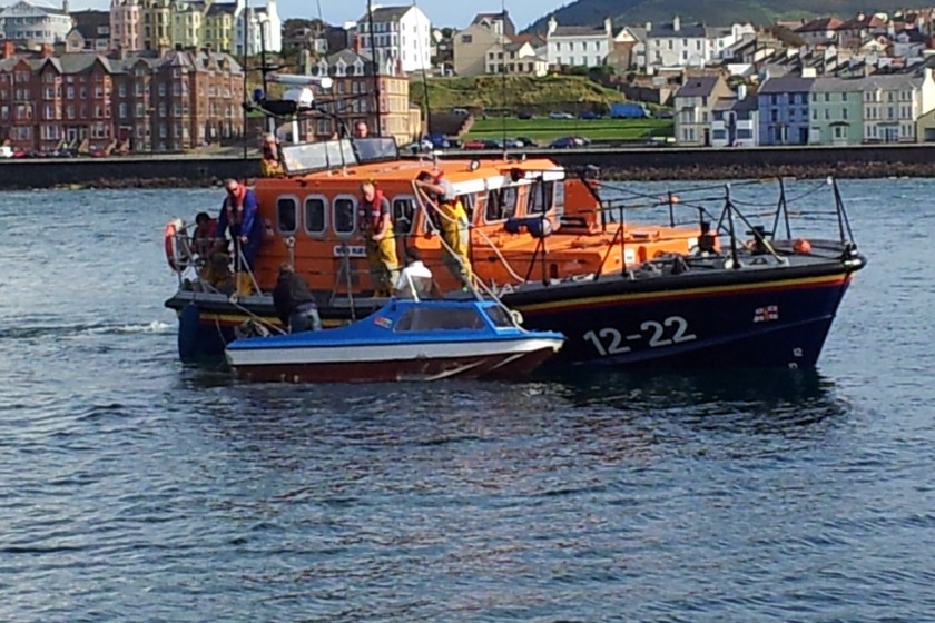 Peel lifeboat assisting a small boat on Thursday