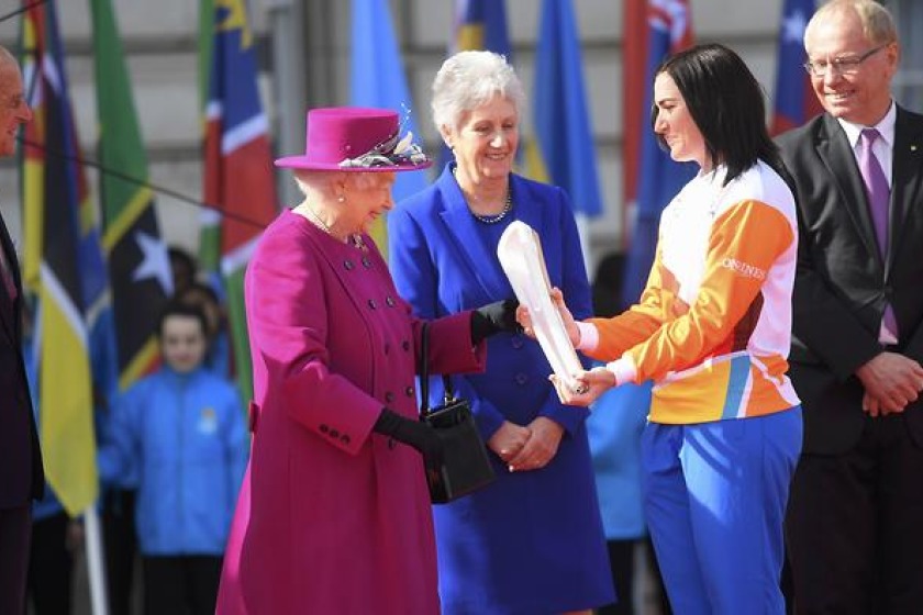 The Queen handed the baton over to Australian cyclist Anna Mears earlier this year.