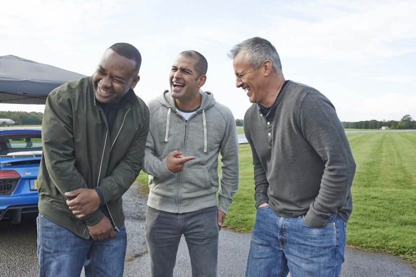 Top Gear hosts Rory Reid, Chris Harris and Matt LeBlanc at the show's test track earlier this week.