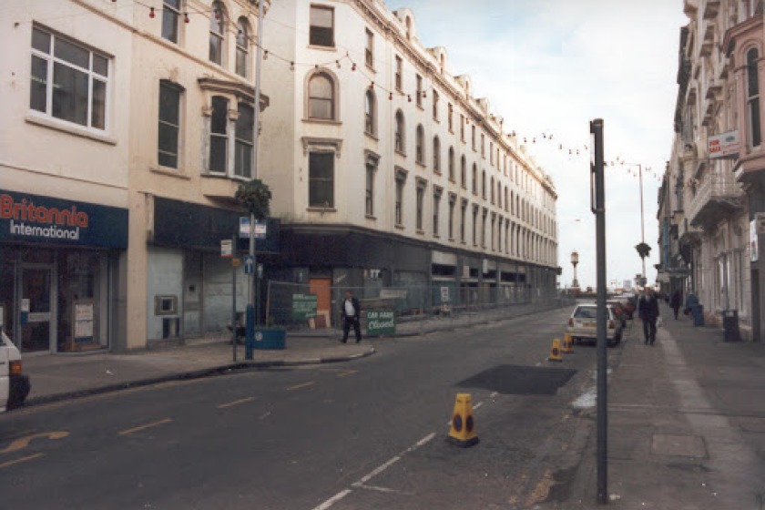 Old photograph showing the area of the proposed site of a new bus interchange in Douglas.  The RBS buildings now occupy the block on the left