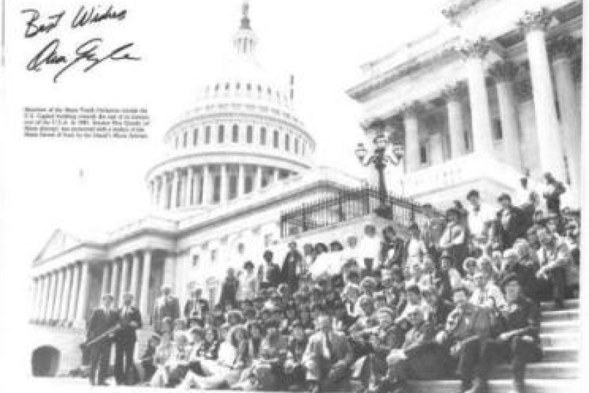 The Manx Youth Orchestra on the steps of the Capitol Building in the USA