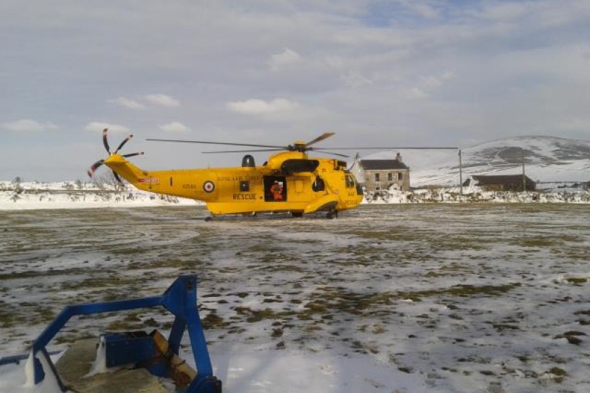 The RAF Rescue Helicopter at Staarvey (Pic Peel Coastguard)